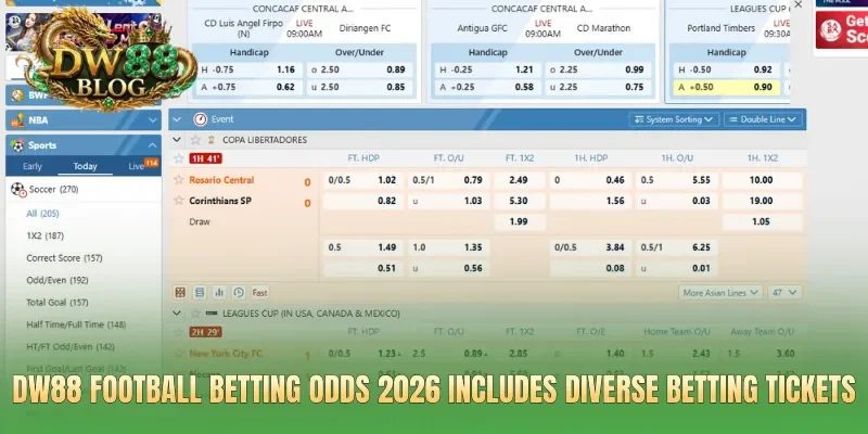 DW88 football betting odds 2026 includes diverse betting tickets