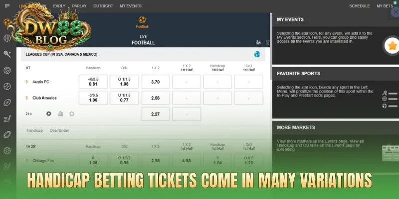 Handicap betting tickets come in many variations